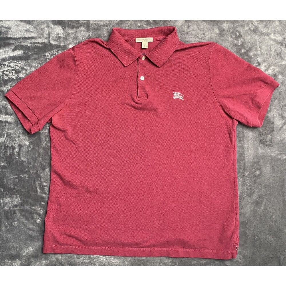 Burberry Brit Polo Shirt Men's Large Red Pique Cova Check Short Sleeve Britain